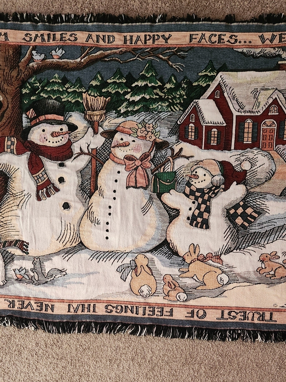 Goodwin Weavers Tapestry Throw Blanket Warm Smiles Vintage Winter Christmas